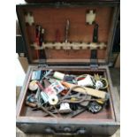A collection of old and vintage tools in old tool boxes, including others in box etc
