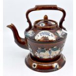 A Barge ware teapot on stand, late 19th Century, inscribed A Present to a Friend.