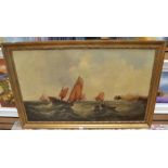 Late-19th/early-20th Century, ships in rough seas, unsigned, oil on canvas, framed, 75cm by 124cm