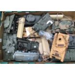 A collection of Tamiya model tanks, Jeep, various models, mostly in greens, some in sand coloured