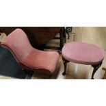 An early 20th Century dressing table stool and a slipper stool, both upholstered in pink, together