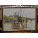 Collection of four framed pictures, comprising: Alexander Prowse, river landscape, pencil &