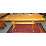 A large pine trestle type refectory table, mid 20th Century C R: Table top size 180 x 90 cm,