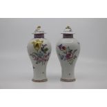 A pair of Dresden porcelain vases and covers, late 19th Century, of inverted baluster form, the