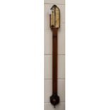 A Negretti & Zambra, London 19th Century oak cased stick thermometer and barometer, ivory gauge