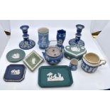 A Wedgwood Jasperware collection of ceramics, comprising a pair of early 20th Century