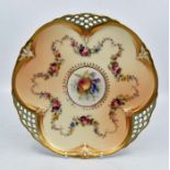 Early 20th Century blush ivory Royal Worcester tea plate, hand painted still life design in the