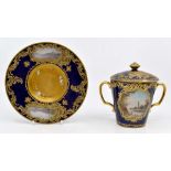 A Sevres-style trembleuse chocolate cup, cover and stand, late 19th Century, of tapering form with