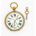 A gilt silver Station Masters pocket watch, circa late 19th / early 20th Century, with key and Roman