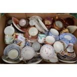 A collection of assorted 19th Century tea wares, mainly cups, saucers and side plates, mostly hand
