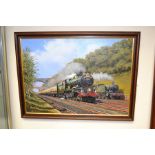 Railway interest: Original painting "Sonning Cutting" by Barry G Price. 55cm x 40cm. Overall size in