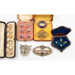 A collection of antique items to include a Georgian paste set belt buckle, stones deficient, s