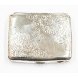 A George V silver cigarette case, engraved foliate decoration, engraved M.I.P,  by John Rose,