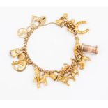 A 9ct gold charm bracelet, twenty various charms to include a horse, poodle, terrier, parrot, bull