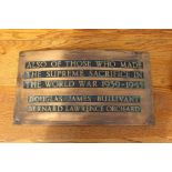 Bronze plaque, inscribed 'Also of those who made the supreme sacrifice in the world of war 1939 -