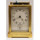 A late 19th Century Bollotte, A Paris brass carriage clock, number 578, engine turned dial, Roman