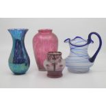 A group of Continental decorative glassware to include an ovoid irridescent vase, 15cm high, a