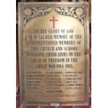 Great War memorial plaque, made in 2002, inscribed 'To the Glory of God and in Sacred Memory of