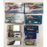 Three Airfix Red Arrows model kits, along with Corgi, Auto Art  etc die cast vehicles.