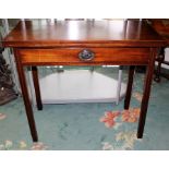 A George III mahogany fold-over tea table, circa 1790, fitted with a single drawer retaining