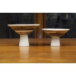 A group of five Edward Campden footed cups, 2012, two of conical form with sgrafitto lines on a