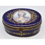 A Sevres-style porcelain box, late 19th Century, of oval form and finely painted with a portrait