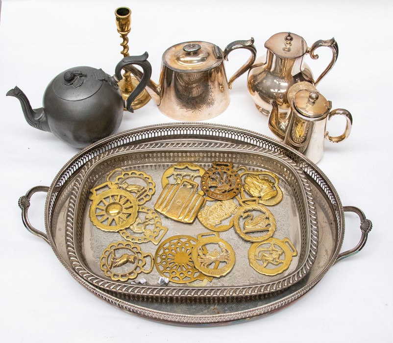 A collection of silver plate including tray