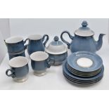 A Denby Pottery Castille Blue tea set, comprising teapot, milk jug, sugar bowl, four cups, four