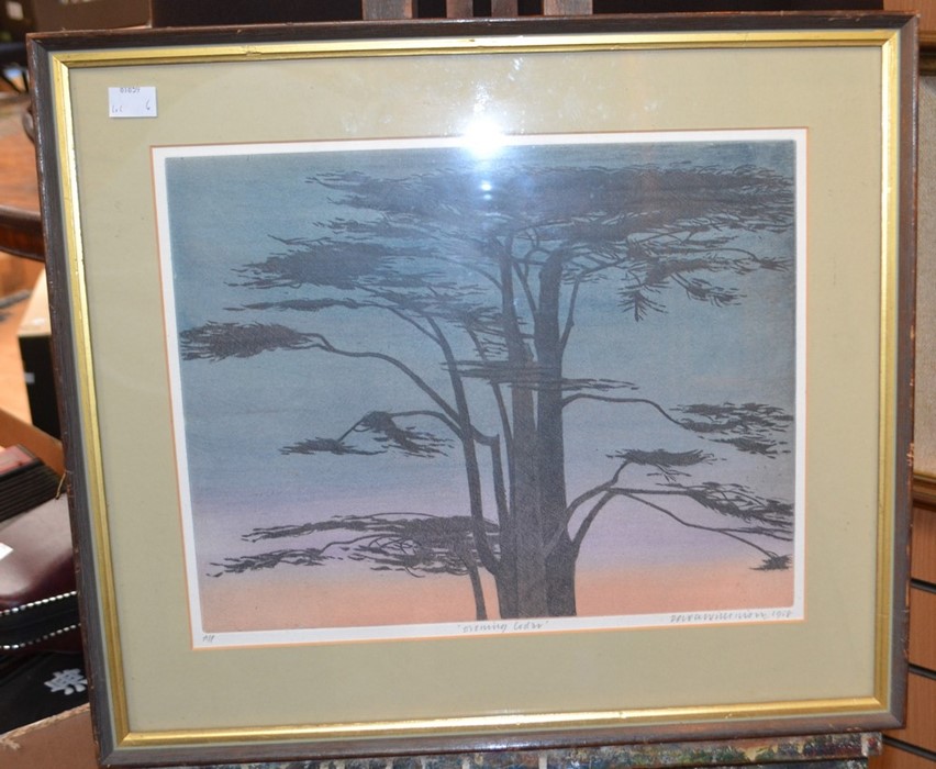 Collection of six paintings and prints, comprising: Derek Wilkinson (1929-2001), Evening Cedar, - Image 7 of 12