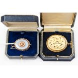 Two Victorian brooches to include an agate and pearl set brooch, 9ct gold rope border (unmarked)