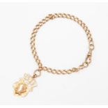 A 9ct gold Albert link bracelet, swivel clasp, length approx 20cm, with a suspended medallion, plain