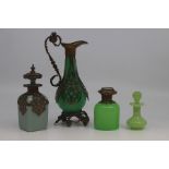 An assembled group of three French opalescent glass and metal mounted scent bottles, late 19th
