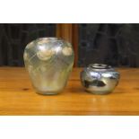 Two Siddy Langley art glass vases, early 1980s, of ovoid form and decorated with iridescent abstract