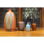 An assembled group of studio pottery, late 20th Century, including a squared ovoid vase with