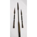 Tribal interest. Spear heads and spear. African (3) the 2 spear heads manufactured by the lost wax