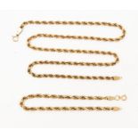 A 9ct gold rope twist necklace, length approx. 20'', along with a  matching bracelet, length approx.