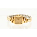 An Art Deco Texa 18ct gold ladies wristwatch, square gold tone dial, approx. 13mm, dot and number