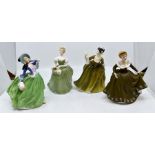 Four Royal Doulton figurines including; Autumn Breezes HN 1913, Simone HN 2378, Clarissa HN 2345,