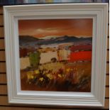 Allan Morgan, British, (1952-), 'Amber Sunset', original oil on board within white frame, signed l