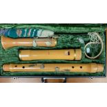 A Moeck bass recorder in fitted case