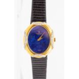 A Montre Royale De Geneve Swiss made 18ct gold ladies wristwatch, the oval lapis lazuli dial