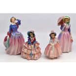 Four Doulton figurines to include; Blithe Morning HN 2021, Miss Demure HN 1462, Lily HN 1798,