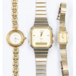 A collection of three wristwatches comprising a ladies gold plated Gucci, round cream tone dial,