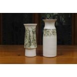 Two Edward Campden vases, circa 1995, of sleeve form with abstract textured decoration picked out in