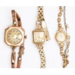A collection of three vintage 9ct gold ladies watches to include an Accurist, Majex (with base metal