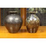 A group of three Edward Campden manganese glazed vases, 1987 and 2000, of ovoid form with