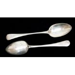 Two George III Old English Pattern silver table spoons, London by Peter & Anne Bateman, 1791 &