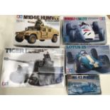 Collection of plastic model kits including Aircraft, Tank, Racing cars. (Lotus part built)