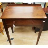A Victorian style mahogany side table, fitted with a single drawer, square sectioned feet