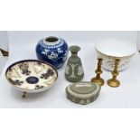 A collection of ceramics including a pair of early Victorian hand painted cabinet plates, an early